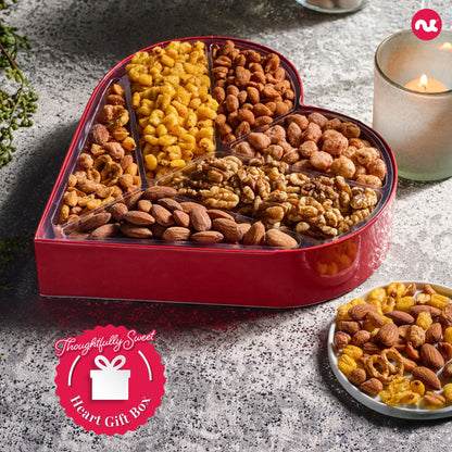 NUT CRAVINGS - Valentines Day Mixed Nuts Heart Shaped Gift Basket, Love in A Box (6 Assortments, 2 LB) Romantic Food Arrangement, Healthy Snack Care Package, Food Assortments