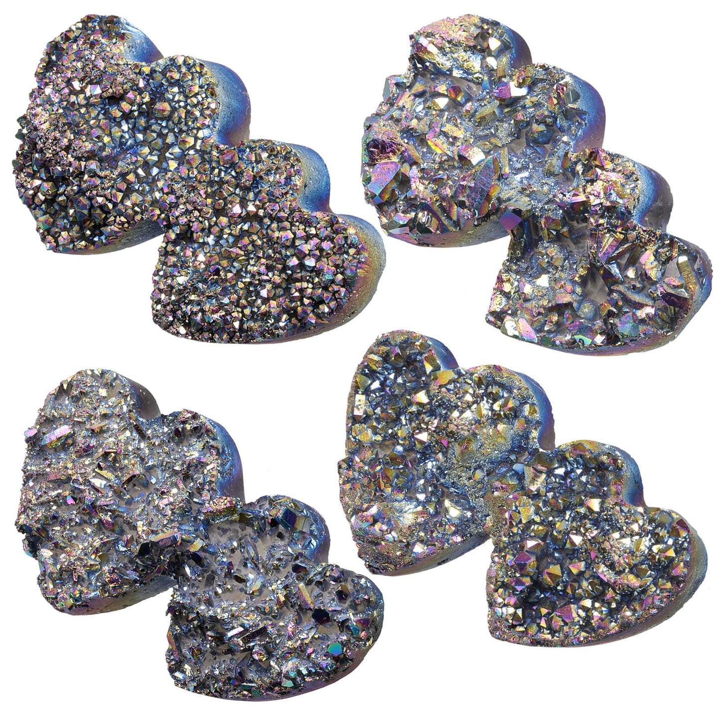 Rockcloud Double Heart Shape Titanium Coated Crystal Quartz, Natural Cluster Druzy Geode Figurine Mineral Specimen for Home Office Wedding Decor, Rainbow