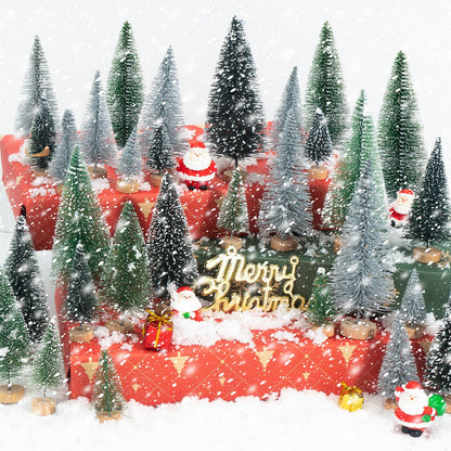 Tizuxa 30pcs Tiny Christmas Trees for Christmas Decorations, Mini Artificial Christmas Tree Small with Snowflakes Bottle Brush Trees for Christmas Decor Party Home Table Top Winter Crafts Decorations