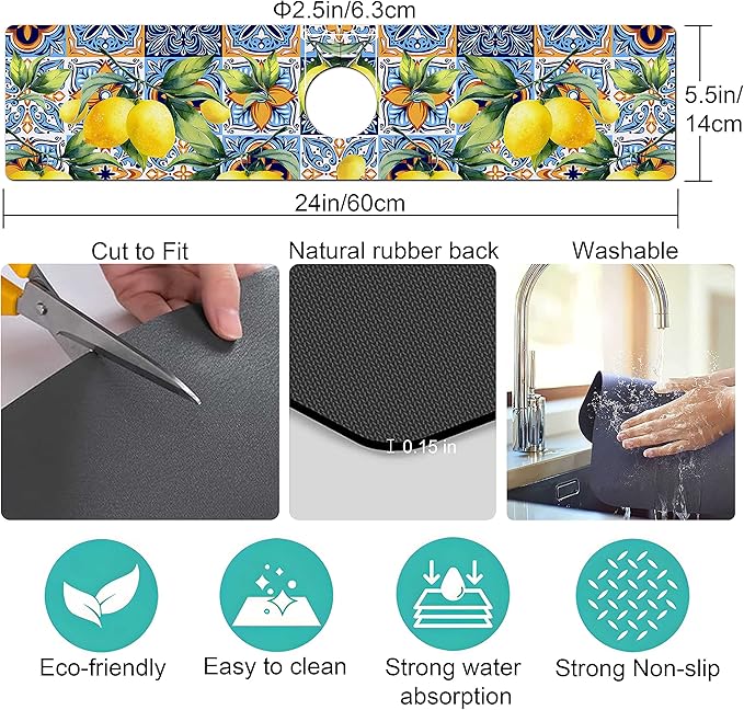 Kitchen Sink Splash Guard Faucet Mat Super Absorbent Fast Drying Mat Sink