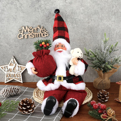 AnyDesign Christmas Sitting Santa Hand Crafted Cute Chic Santa Claus Figurines Doll with Gift Bag and Little Bear Christmas Decoration for Home Office Table Xmas Party Ornament Gift (12 Inch)