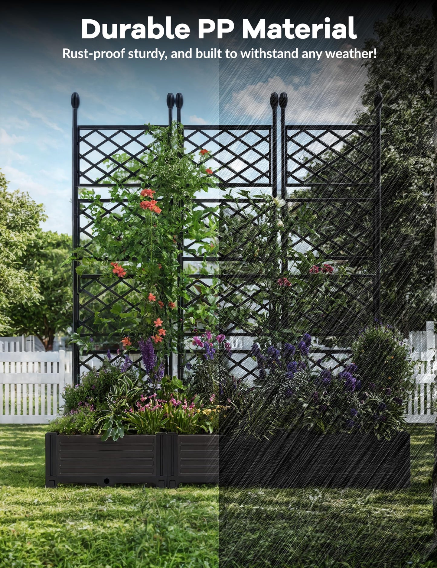 3 PCS Raised Garden Bed with Trellis & Privacy Screen, 50" x 63" Tall Vertical Garden Planter Box for Climbing Plants, Outdoor Trellis for Vegetables, Flowers, Patio, Balcony, Garden Black