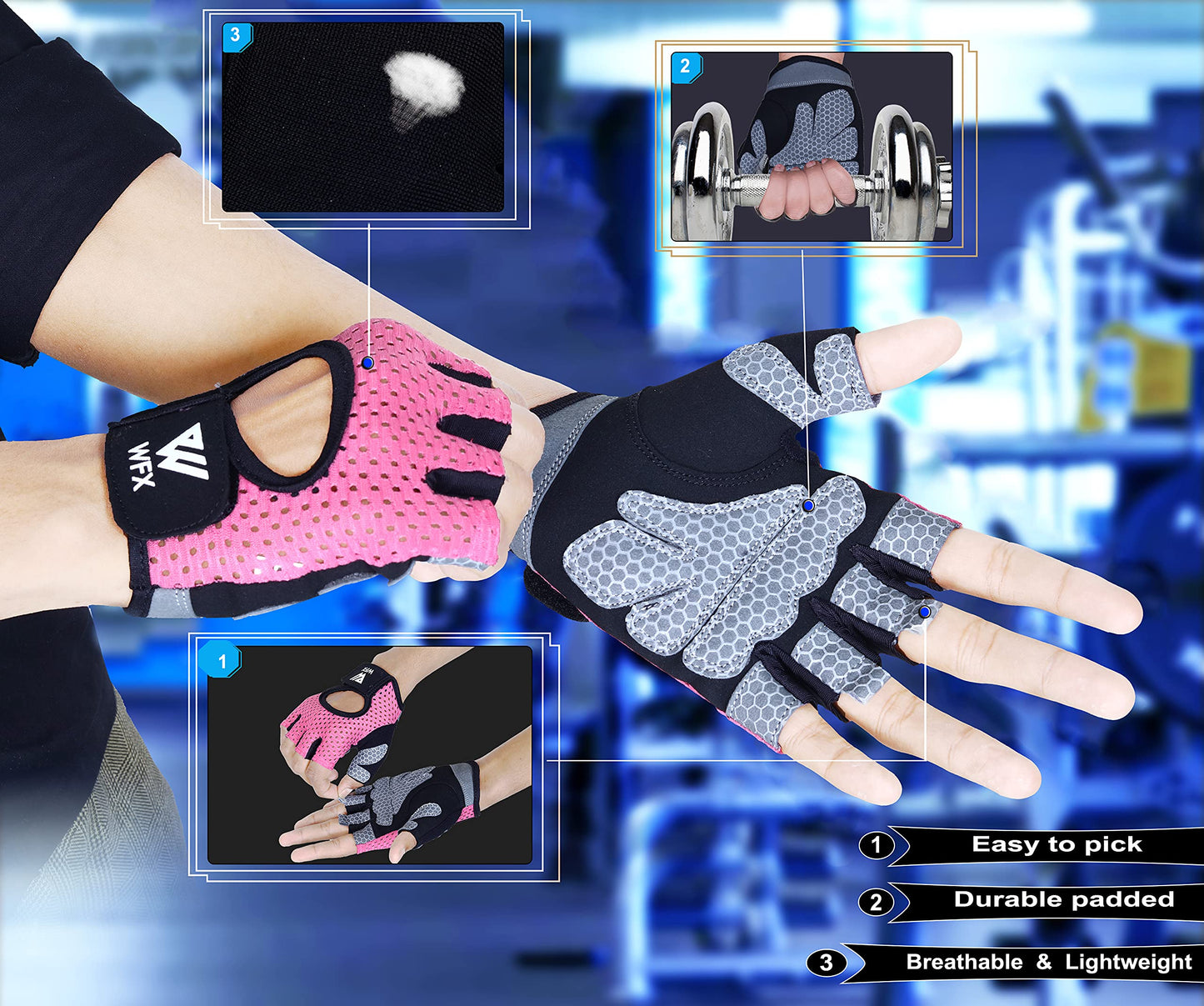 WESTWOOD FOX Weight Lifting Gloves for Men Women Gym Gloves with Wrist Wrap Support for Workout Training Exercise Fitness Hanging, Pull ups for Dumbbell, Cycling