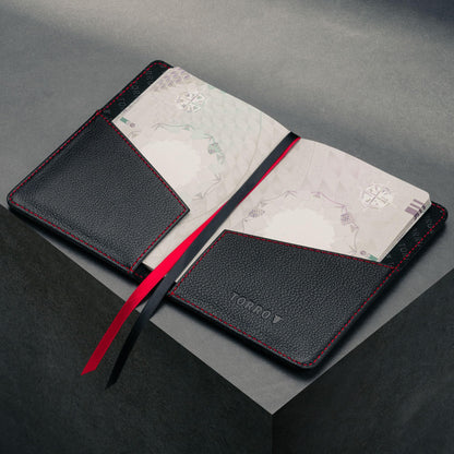 TORRO Passport Holder – Genuine Leather Passport Cover with Elasticated Closure Strap (Black)
