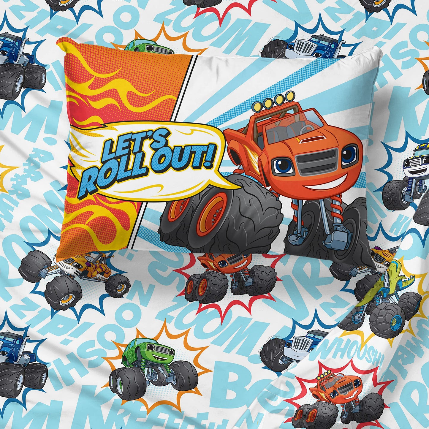 Jay Franco Blaze and the Monster Machines Off to The Races 5 Piece Twin Size Bed Set - Includes Comforter & Sheet Set - Super Soft Fade Resistant Microfiber (Official Blaze Products)