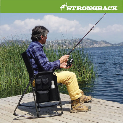 STRONGBACK Outdoor Chair Director Portable Camping Chair with Lumbar Support - Cupholder &Pocket Included - Heavy-Duty Foldable Chair - Rocker/Black