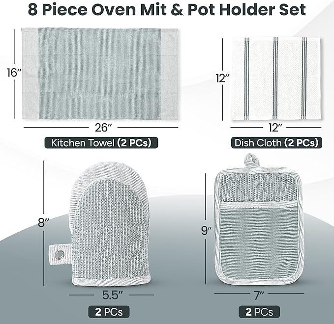 Casa Platino 8-Piece Mini Oven Mitt & Pot Holder Set – 500°F Heat Resistant