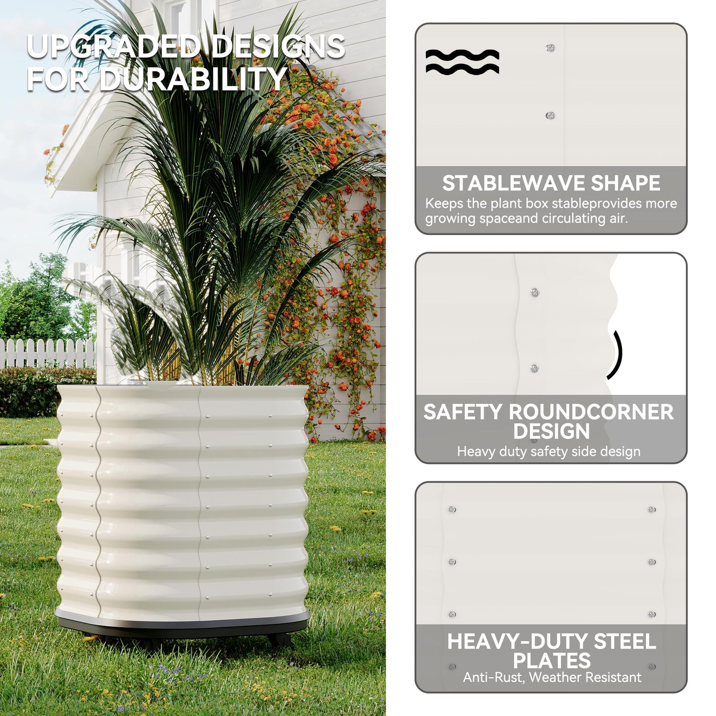 GarveeHome Self-Watering Wheeled Metal Garden Bed – Mobile Raised Planter Box with Water, Galvanized Steel Indoor/Outdoor Rolling Grow Station for Herbs, Veggies & Decor (23.6"x23.6"x27.5"),White