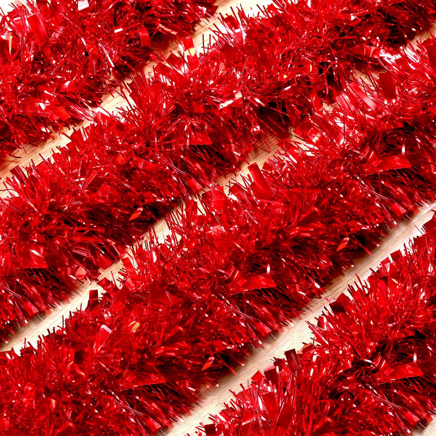 50Ft Red Christmas Garland Decorations,Xams Tinsel Stems Non-Lit Soft Twist Garland Decor for Tree Stairs Railing Front Door Mantle Fireplace Indoor Outdoor Holiday Home
