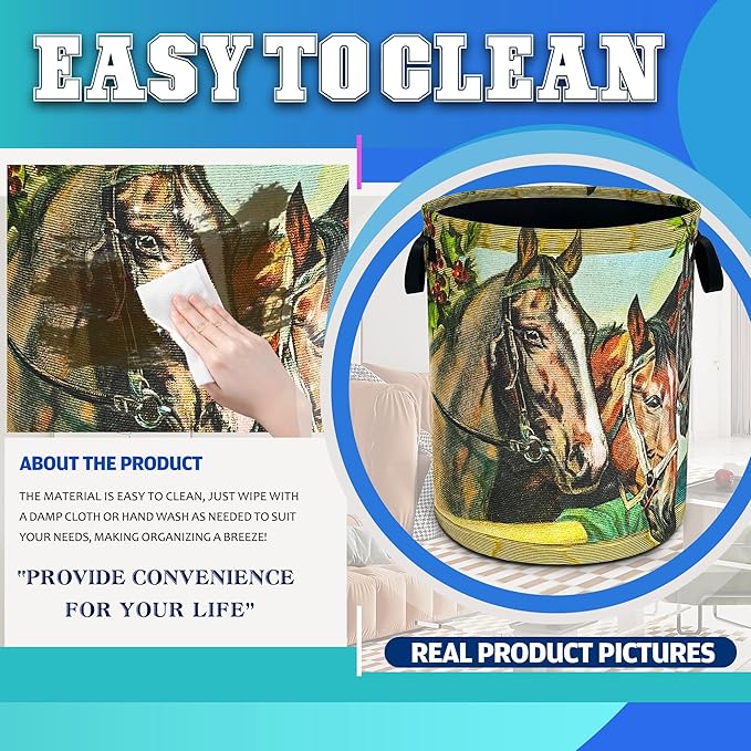 Horse Laundry Basket Riding Animal Oxford Cloth Laundry Hamper Funny