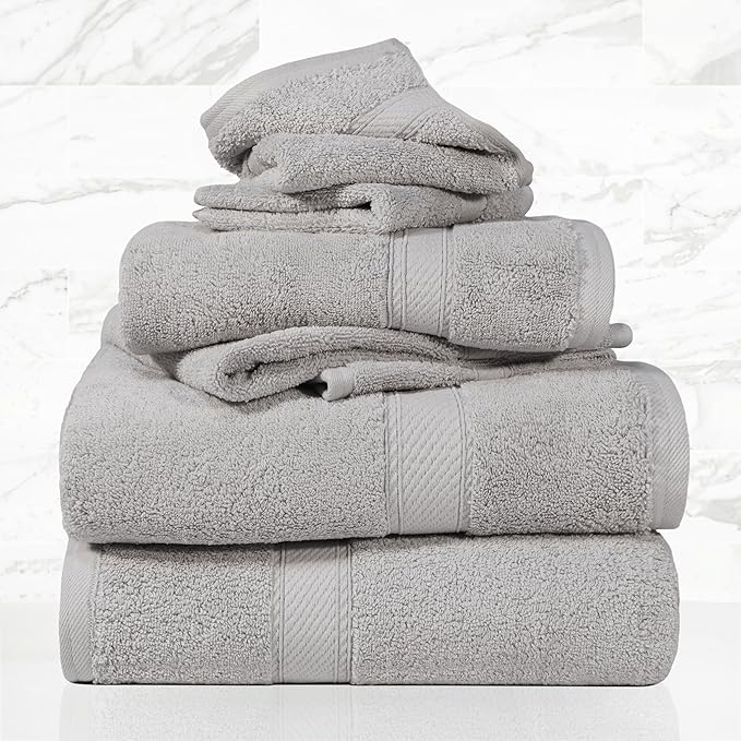 SUPERIOR Solid Egyptian Cotton Towel Set, Washcloths 13” x 13”, Hand Towels 20”