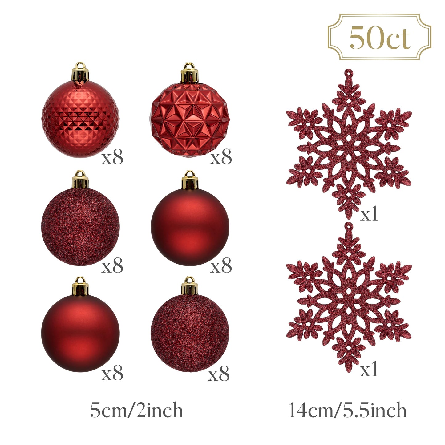 Valery Madelyn Christmas Tree Decorations Ornament Set, 50ct 2 Inches Burgundy Red Shatterproof Christmas Ball Ornaments Hanging Xmas Holiday Party Decor