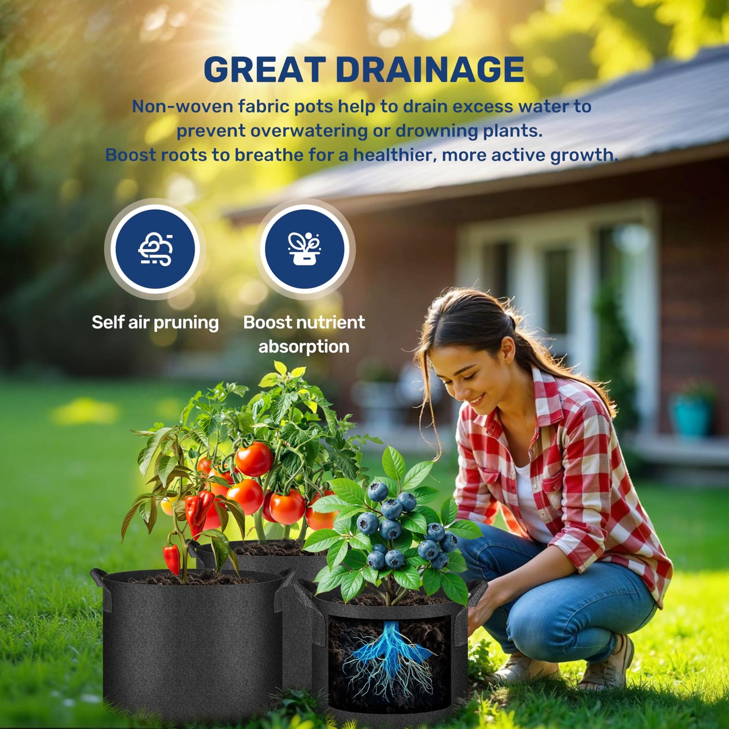 HealSmart 15 Gallon 6 Pack Nonwoven Grow Bags, Aeration Fabric Pots with Handles, Heavy Duty Garden Grow Pots for Tomato Vegetables Flowers, 6 Plant Labels, Black