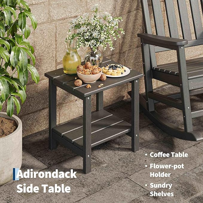 Poly Lumber Rocking Chair Outdoor Set of 2 with Side Table - HDPE High Back Porch Rocker Chairs for Adults - All Weather Resistant Furniture for Patio - Black