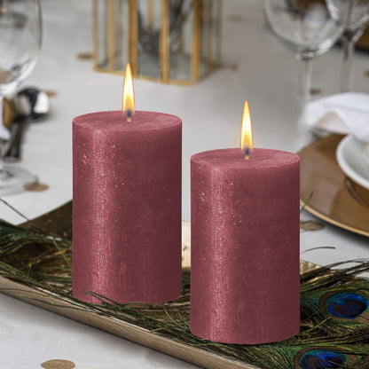 BOLSIUS Red Shimmer Metallic Pillar Candles 4 Pack - 2.75 X 5 Inches - Premium European Quality - Includes Natural Plant-Based Wax - Unscented Dripless Smokeless 60 Hour Party and Wedding Candles