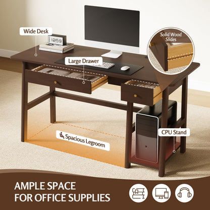 NELYE Solid Wood Desk with Drawer - 52 Inch Modern Writing and Computing Workstation for Home Office in Walnut