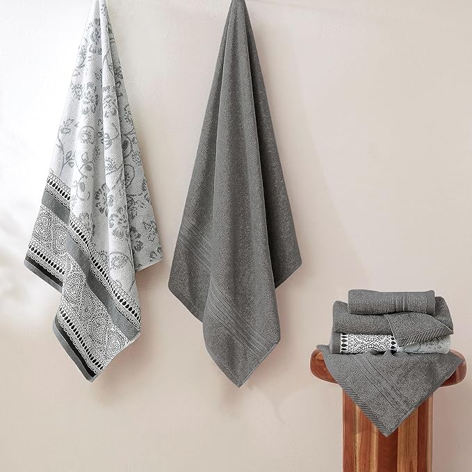 Modern Threads Ophelia 6-Piece 100% Cotton Towel Set – Reversible Yarn Dyed