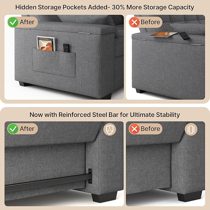 Gizoon 3 in 1 Convertible Sofa Bed, 63.6'' Pull Out Couch