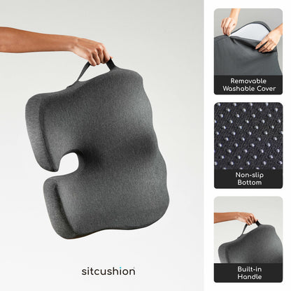 SitCushion Car Seat Cushion for Long Driving – X Large Memory Foam Seat Cushion for Sciatica & Tailbone Pain Relief, Orthopedic Coccyx Cushion with Non-Slip Bottom, Back Pillow for Car, Truck (Black)
