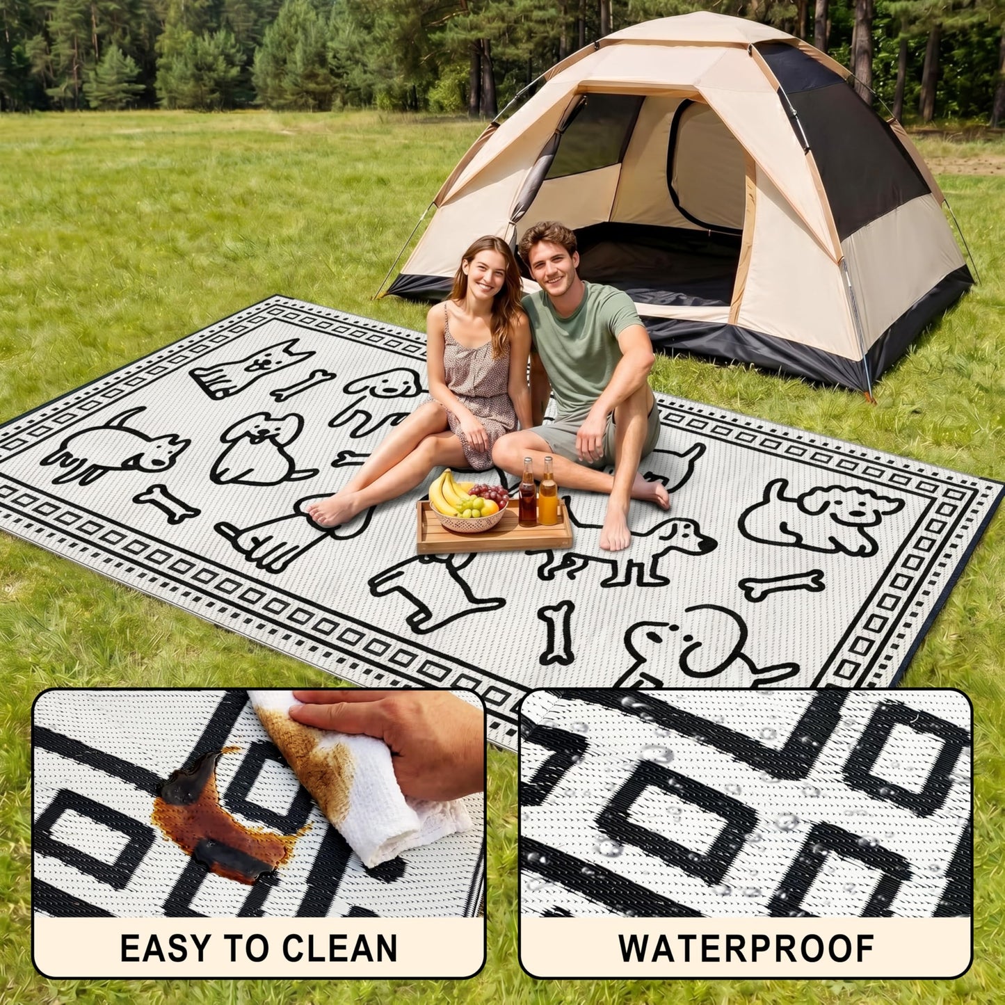 CircleRoad RV Outdoor Rug 9x18 Waterproof Patio Rug Mat with 4 Stakes UV Resistant Reverisble Plastic Straw Outdoor Rug with Carry Bag for RV Camping Picnic Beach Backyard