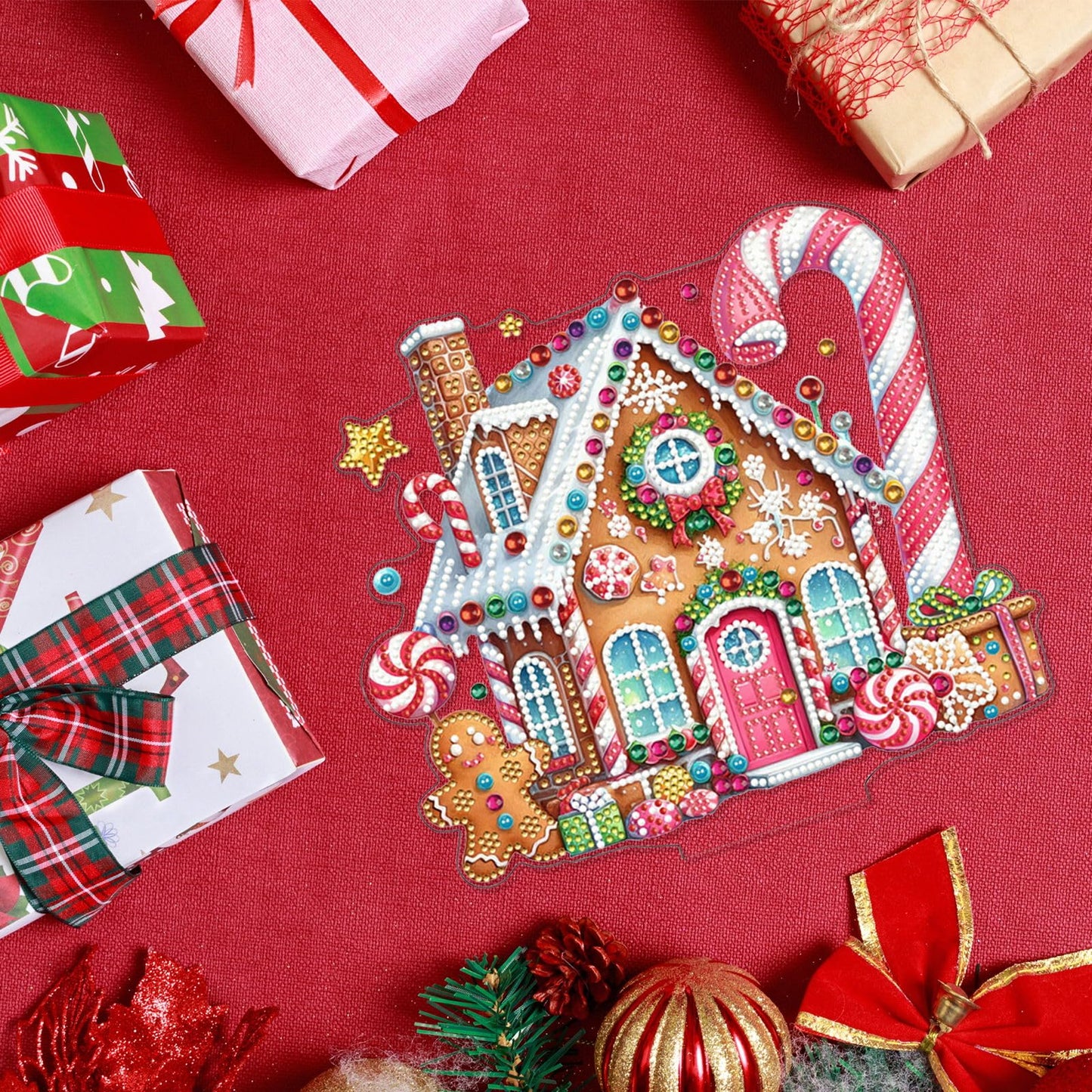 VODAPYC Christmas Diamond Art Tabletop Painting Kit, DIY Stand Up Double Sided Special Shaped Diamond Painting Desktop Ornament for Home Decor(Gingerbread House-1)