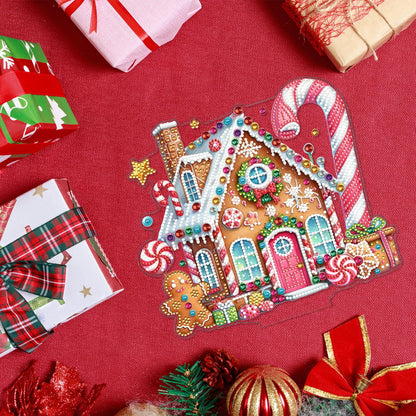 VODAPYC Christmas Diamond Art Tabletop Painting Kit, DIY Stand Up Double Sided Special Shaped Diamond Painting Desktop Ornament for Home Decor(Gingerbread House-1)