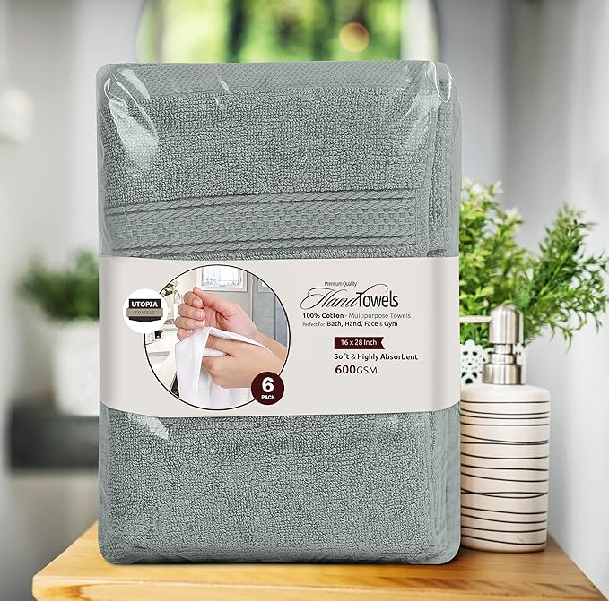Utopia Towels 6 Pack Premium Hand Towels Set, 16 by 28 inches, 100% Ring Spun