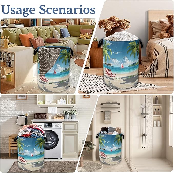 Tropical Beach Laundry Basket, Foldable Waterproof Oxford Cloth Tote Bag Hawaii