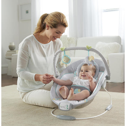 Ingenuity, Soothing Baby Bouncer Chair with Soothing Vibrating Infant Seat, Morrison - 8 Melodies, Removable Toy Bar with 2 Plush Toys, Volume Control, 3-Point Harness, Newborn 0-6 Months