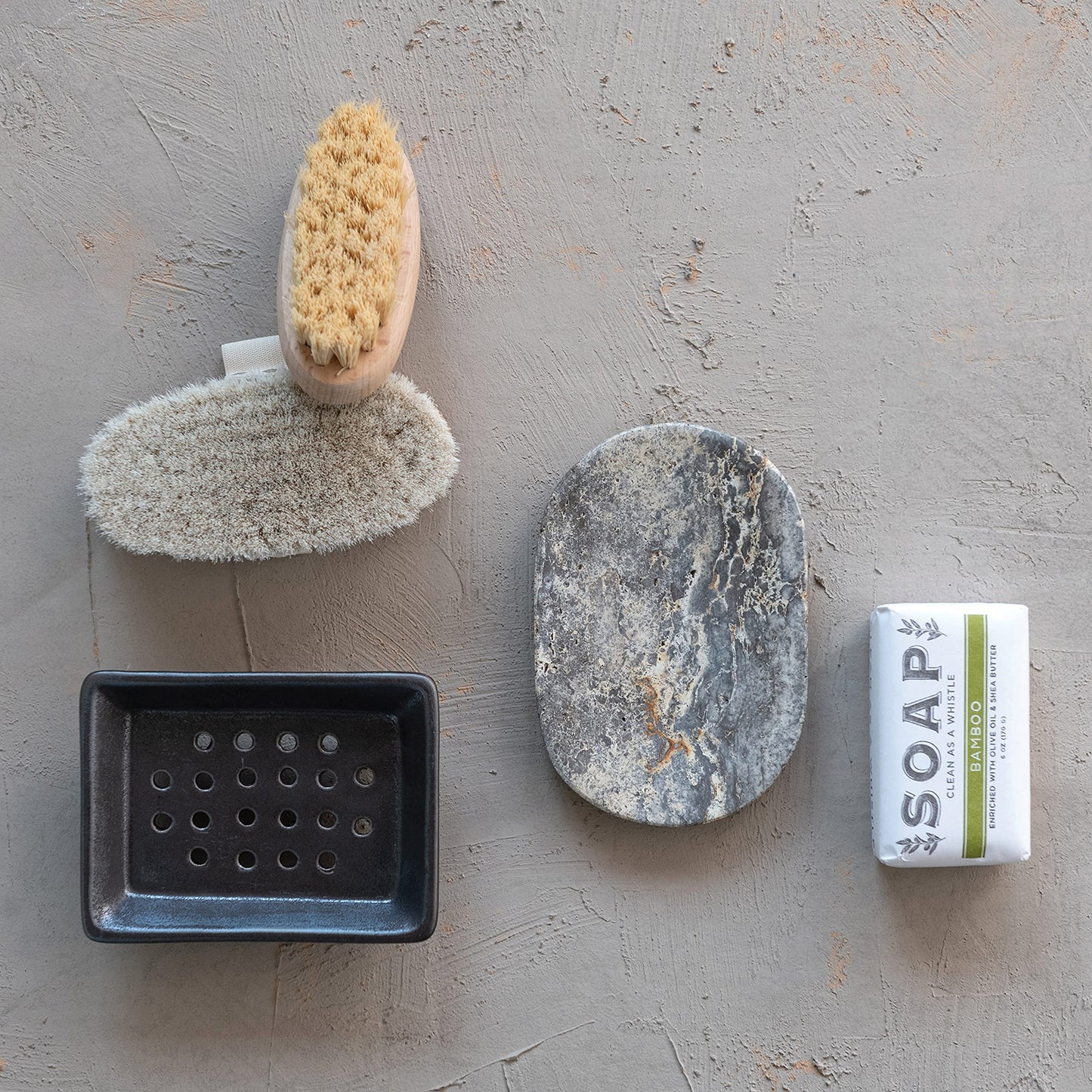 Creative Co-Op Travertine Soap Dish, Grey
