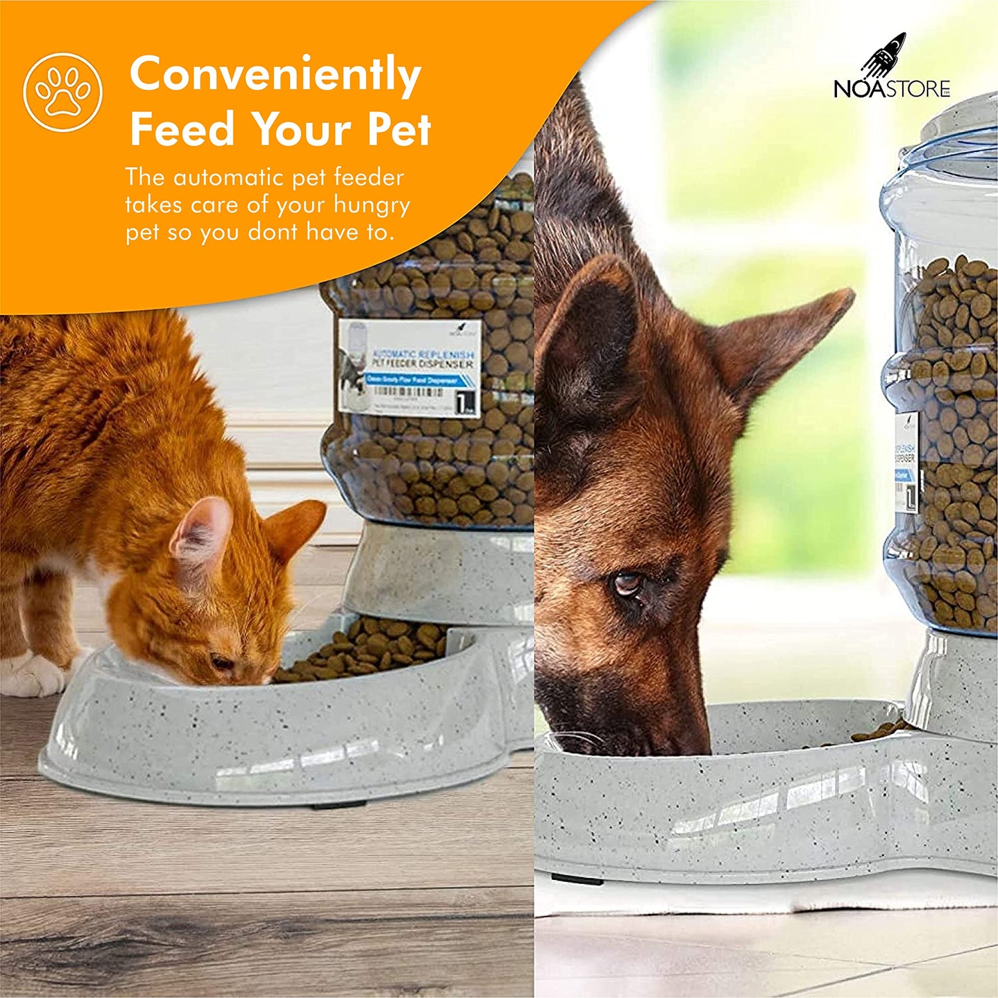 Noa Store Automatic Pet Feeder | Gravity Food Dispenser for Cats and Dogs - Feeding Supplies