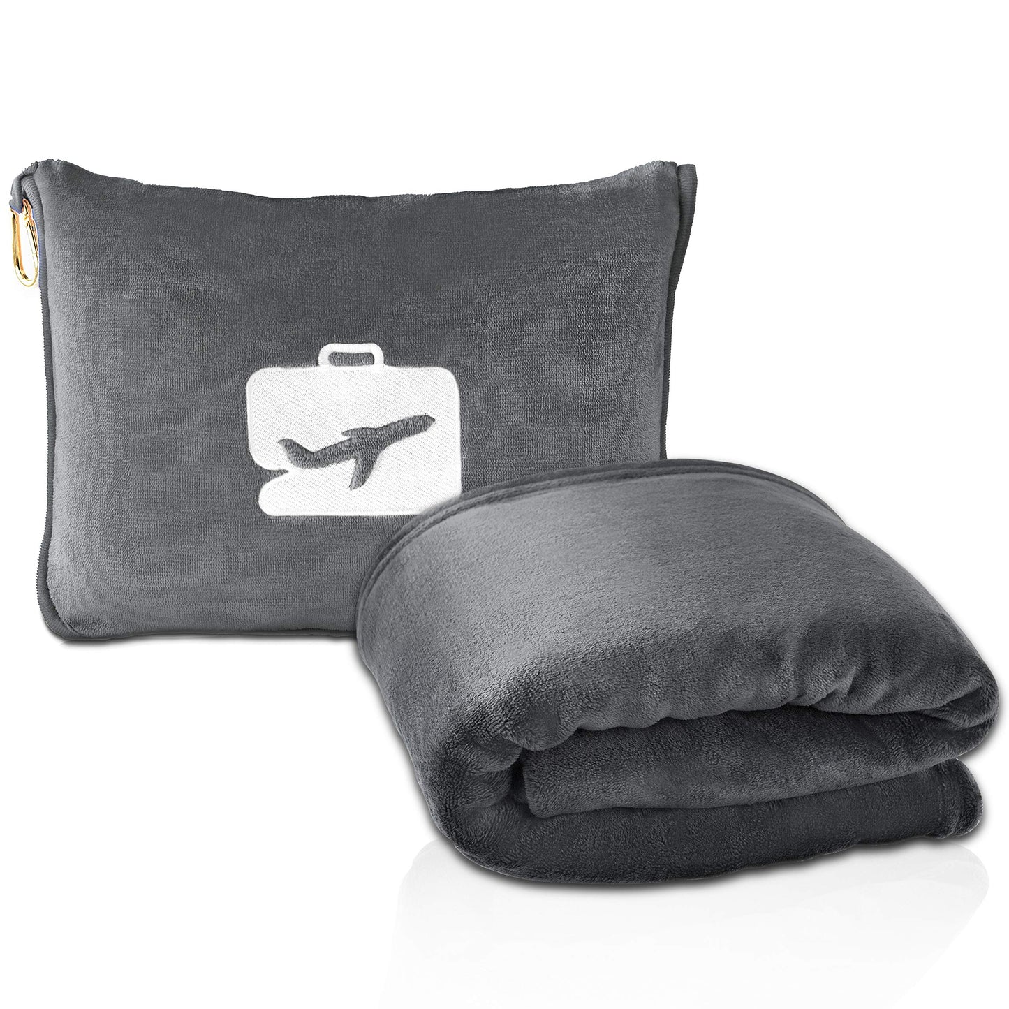 EverSnug Travel Blanket and Pillow - Ultra-Soft, Compact & Lightweight, 65x40 Inches, with Carry Case, Luggage Sleeve & Backpack Clip for Airplane Comfort (Grey)
