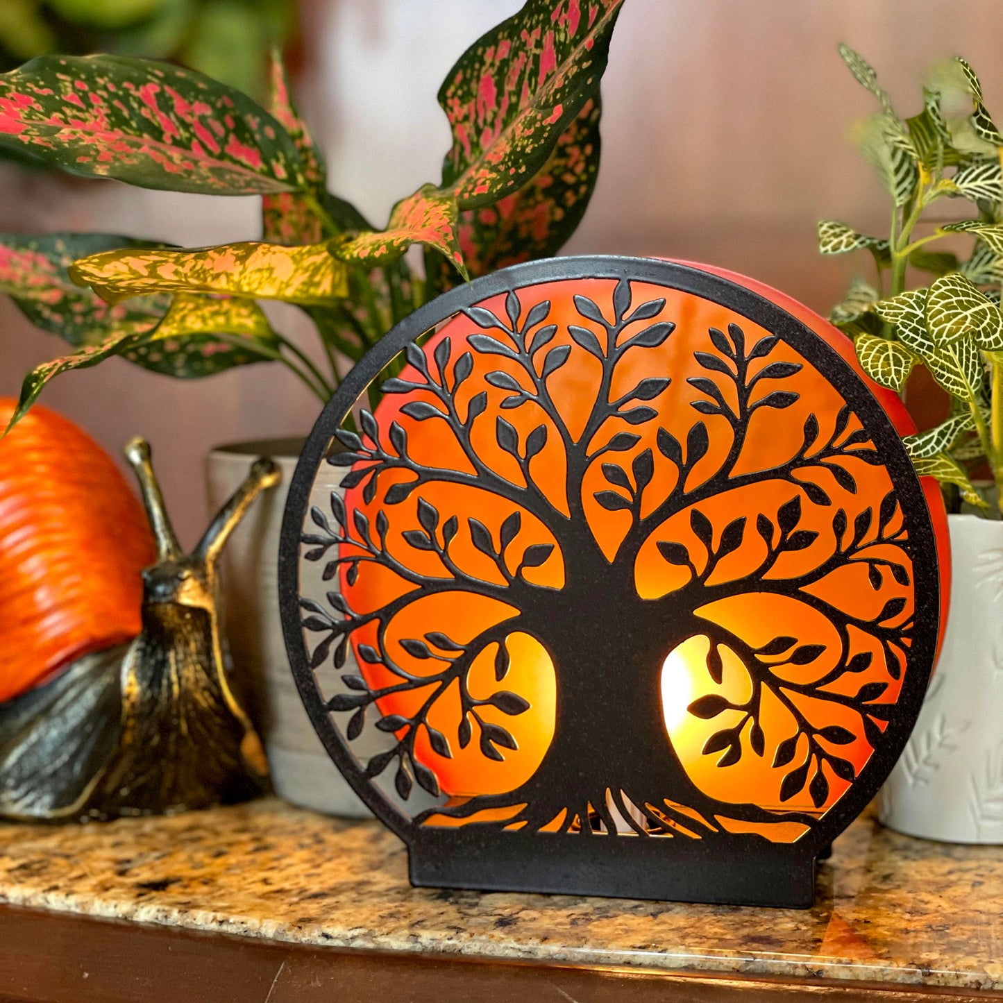 Zeckos Tree of Life Accent Lamp - 8” Decorative Metal Plug-in Table Light, Black Nature Silhouette with Warm Amber Backlight, Nightstand Desk Lighting, Cozy Home Décor Gift, Bulb Included
