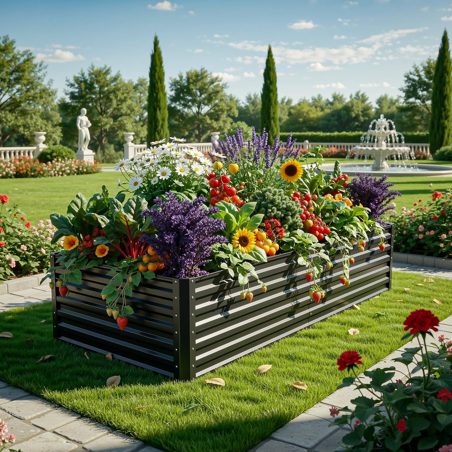 YITAHOME 6x3x2ft 2pcs Large Raised Garden Bed Kit, Galvanized Metal Planter Box with Gloves, Ground Nails, Support Rod, Outdoor Above Ground Planters for Plants Vegetables Flowers, Black