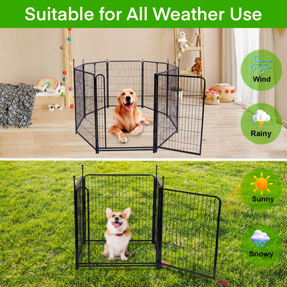 Getlay Garden Fencing 48in High, 8 Panels Total 17.7 Ft(L) Dog Fence Outdoor for Yard, Gate 21 in Wide with Low Sills. Lattice Panels for Outside, Dog Digging Fence Barrier, Garden Fences and Borders