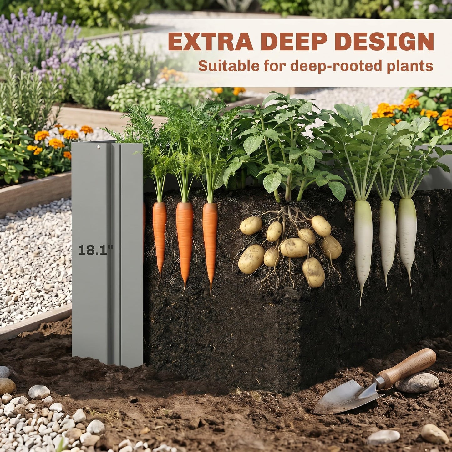 Outsunny Galvanized Tall Outdoor Planter Metal Square Large Planter Box with Open Bottom and Gloves for Vegetables, Flowers, Herbs, Outdoor Plants, 1.4 x 1.4 x 1.5 ft, Gray
