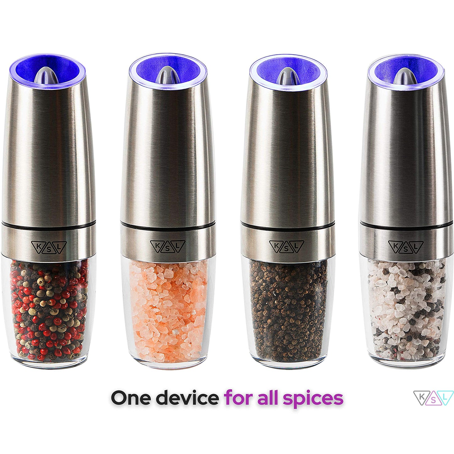 KSL Gravity Electric Salt and Pepper Grinder Set - Christmas Gift - Adjustable Motorized Electrical Powered Auto Shakers Holiday Kit - Automatic Power Mill - Automated Battery Electronic Crusher