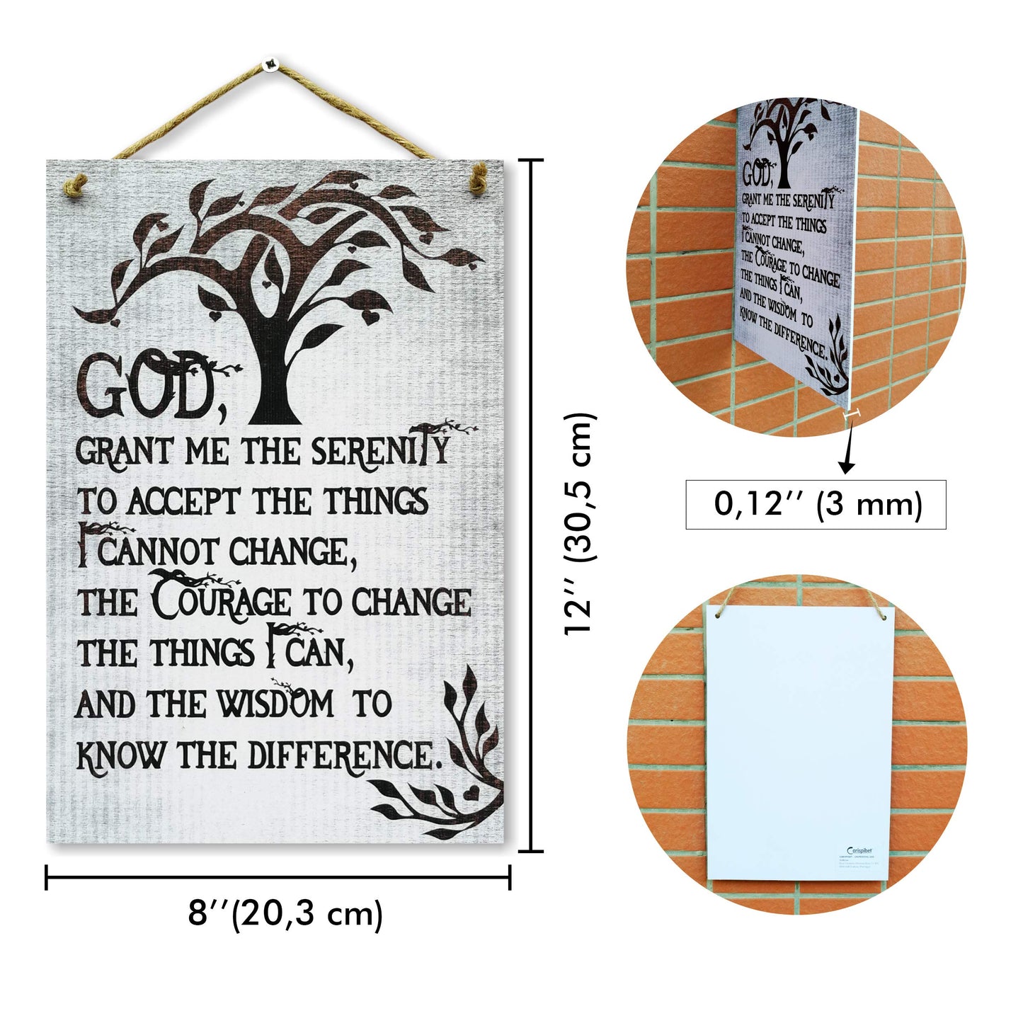 CARISPIBET God grant me serenity, courage, wisdom | religious home decor signs, faith and belief, wall ornament, signs 8" x 12"