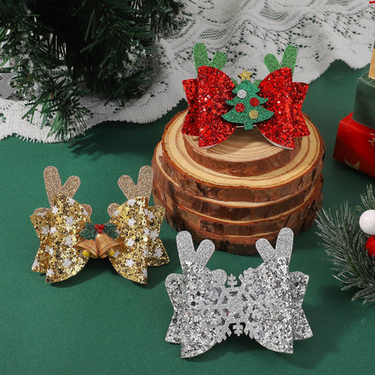 choicbaby 6pcs Christmas Hair Bows Clips 3" Glitter Sequin Baby Girl Hair Bows Christmas Tree Snowflake Bell Hair Accessories for Baby Girls Toddler Kids