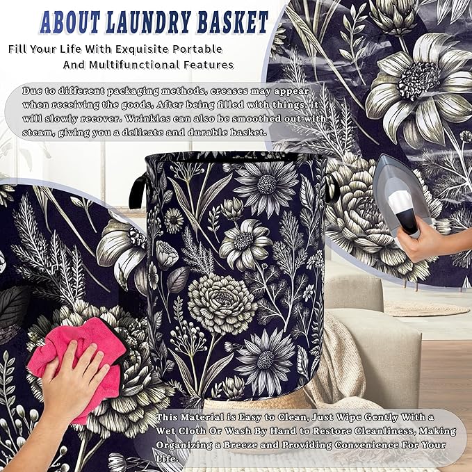 Vintage Floral Flowers Laundry Hamper Foldable Oxford Cloth Cute Laundry Basket