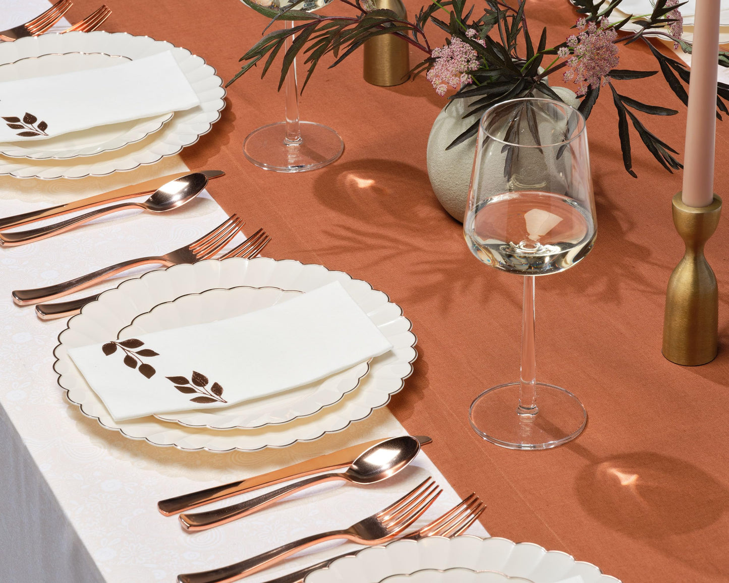 By Madee PREMIUM 60 Pc Ivory Scalloped Plastic Plates with Gold Trim – 30 Dinner & 30 Dessert Nice Plastic Plates for Party – Disposable & Elegant for Wedding, Showers, Special Moments (30 Guests)