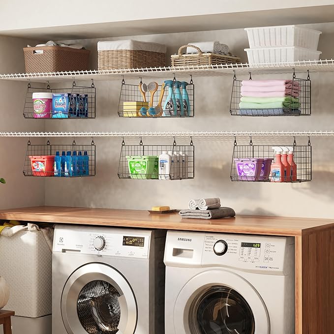3-Pack Hanging Laundry Room Organizaton：Foldable Laundry Basket Wire Basket