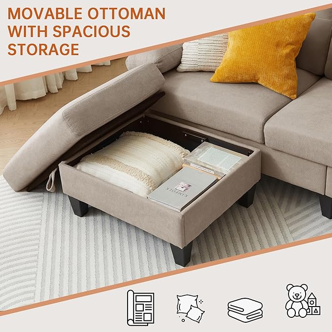 2 Piece Sectional Sofa Set, 3 Seat L Shaped Couches