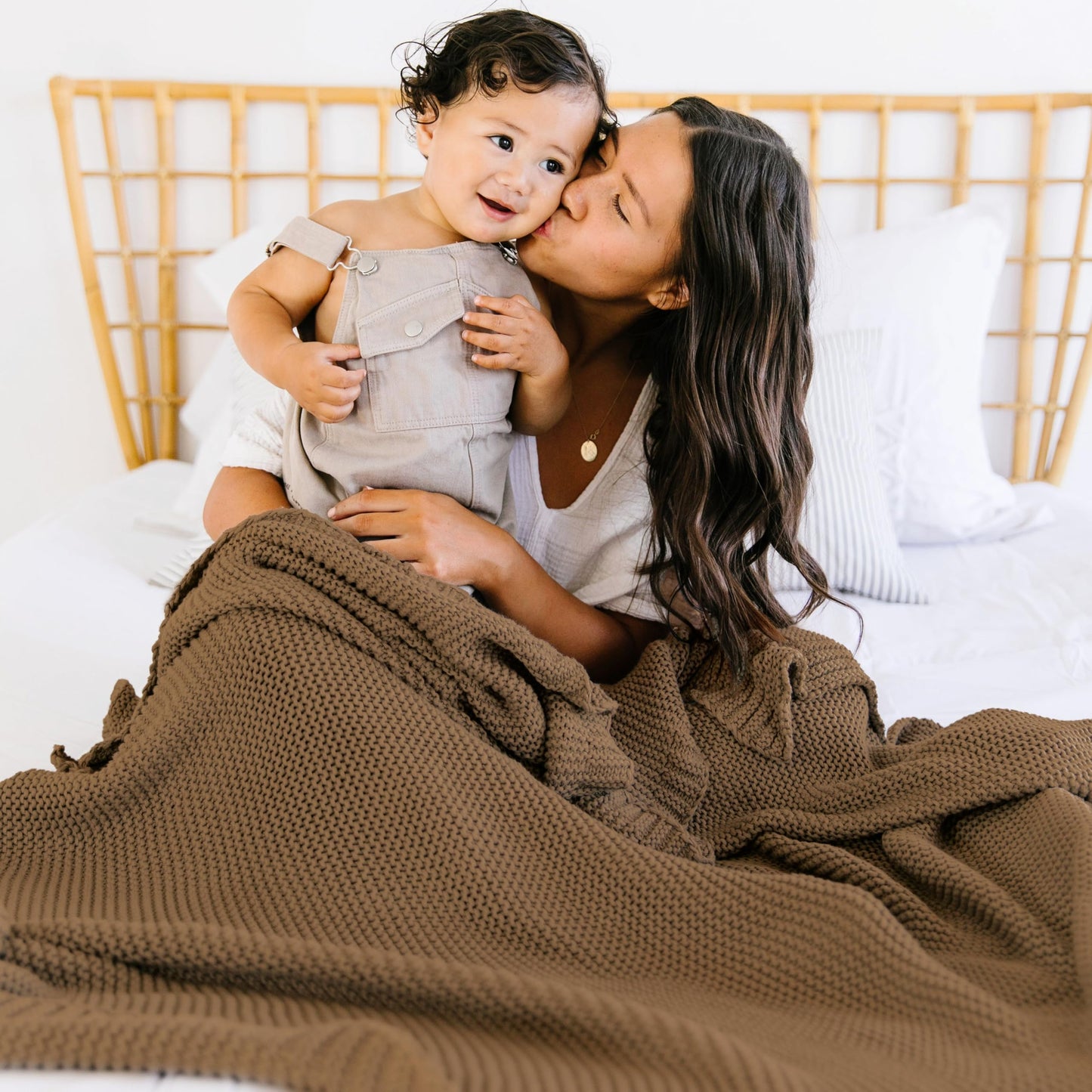MakeMake Organics Organic Cotton Throw Blanket GOTS Certified Organic Knit Blanket Couch Bed Neutral Fall Colors Soft Cotton Throw Blanket Large (50x60, Brown)