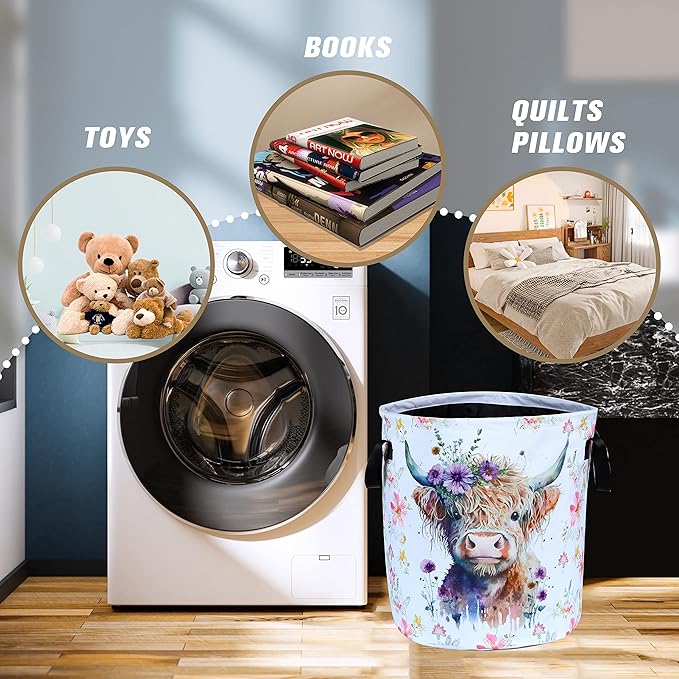 Highland Cow Laundry Basket Foldable Waterproof Oxford Cloth Funny Tote Bag