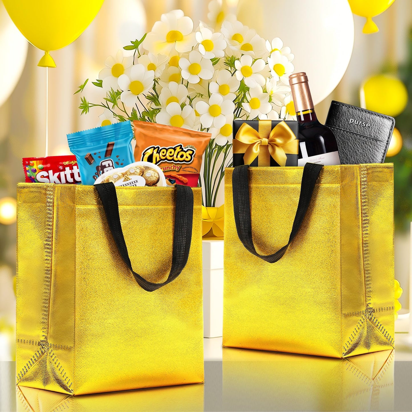 KeerxunBag 12pcs Reusable Gift Bags（Includes Tissue Paper） Gift bag with handle Birthdays Parties Holidays Weddings Medium 10x4x8in gold color Gift Bags