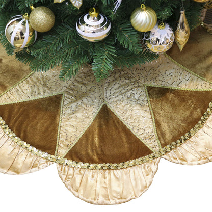 Valery Madelyn Christmas Tree Skirt for Tree Decorations, 60 inch Luxury Sparking Gold Large Xmas Velvet Tree Skirt with Starshaped Sequins Pattern & Ruffle Trim for Chritmas Decor