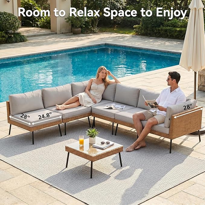 Aoxun 7-Piece Patio Furniture Set, Wicker Outdoor Furniture