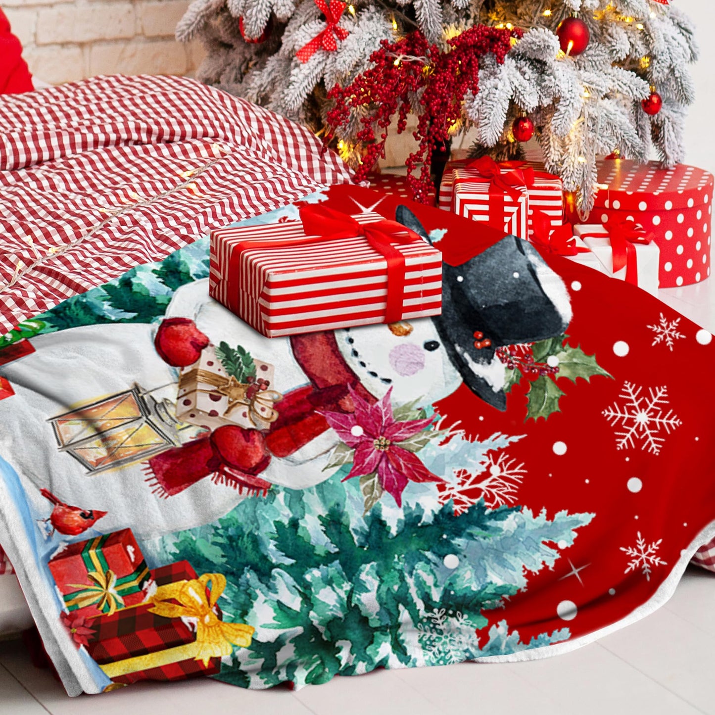 Christmas Blanket, Snowman Christmas Throw Blanket, Xmas Decorations for Home, Soft Red Snowman Blankets 50" X 60"