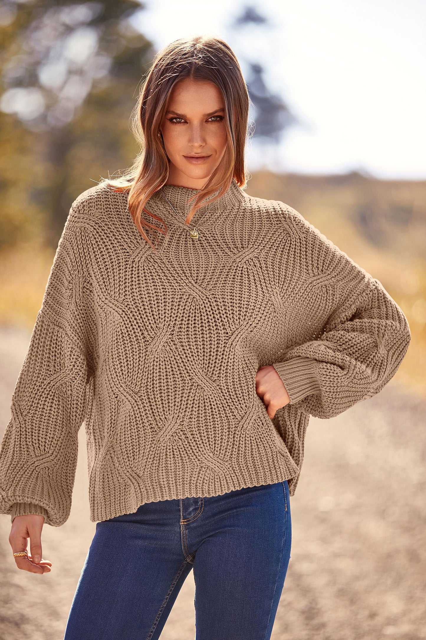 PRETTYGARDEN Women's Fall Oversized Pullover Sweaters Casual Crewneck Long Sleeve Chunky Cable Knit Tops Winter Clothing